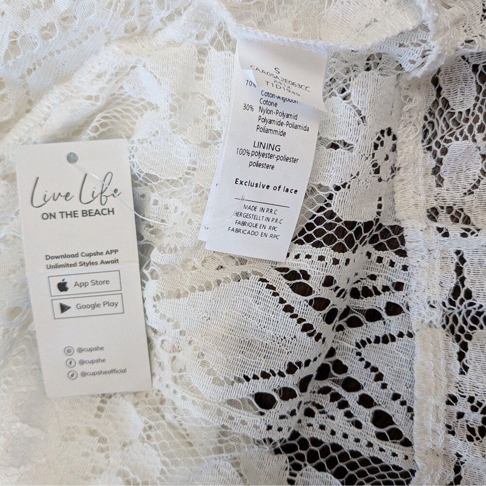 Cupshe Ariya White Lace Crochet Sun Dress V-Neck Sleeveless Bohemian Beach Small - Picture 8 of 12